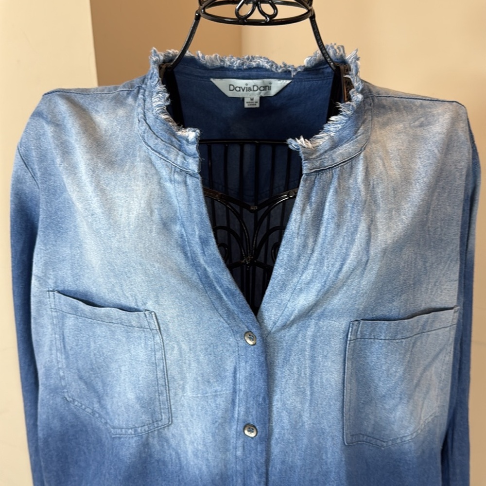 Davi & Dani Blue Denim Long Sleeve Top or Mini Dress